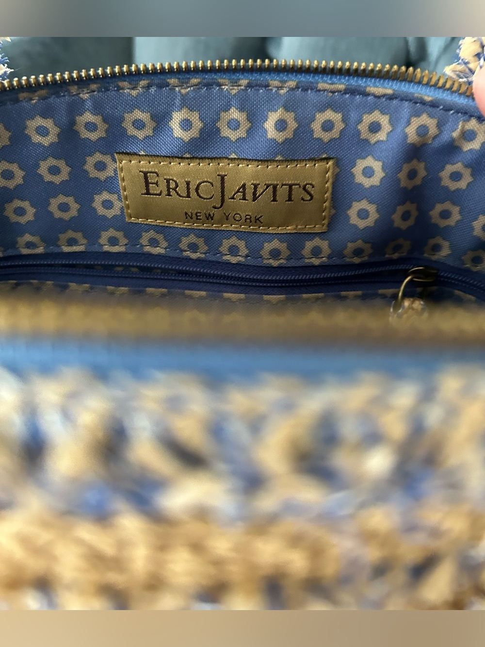 Eric Javits Natural Straw Tote with Blue Trim - Picture 3 of 10